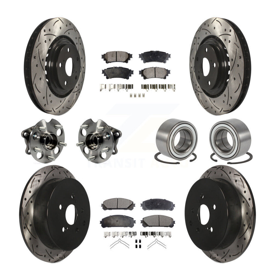 Front Rear Wheel Hub Bearings Assembly Coated Disc Brake Rotors And Semi-Metallic Pads Kit (10Pc) For 2011-2020 Toyota Sienna AWD KBB-107381