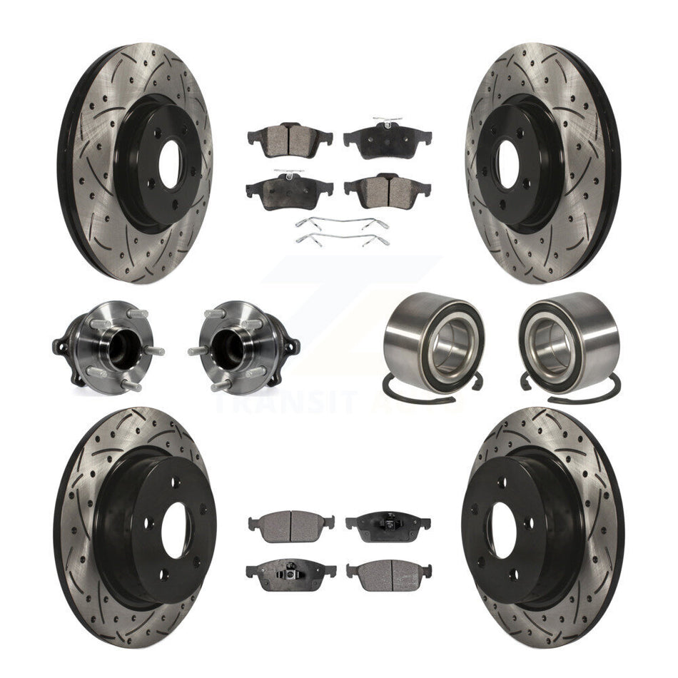 Front Rear Wheel Hub Bearings Assembly Coated Disc Brake Rotors And Semi-Metallic Pads Kit (10Pc) For 2013-2016 Ford Escape FWD with 2.0L Without Parking Assist KBB-107392