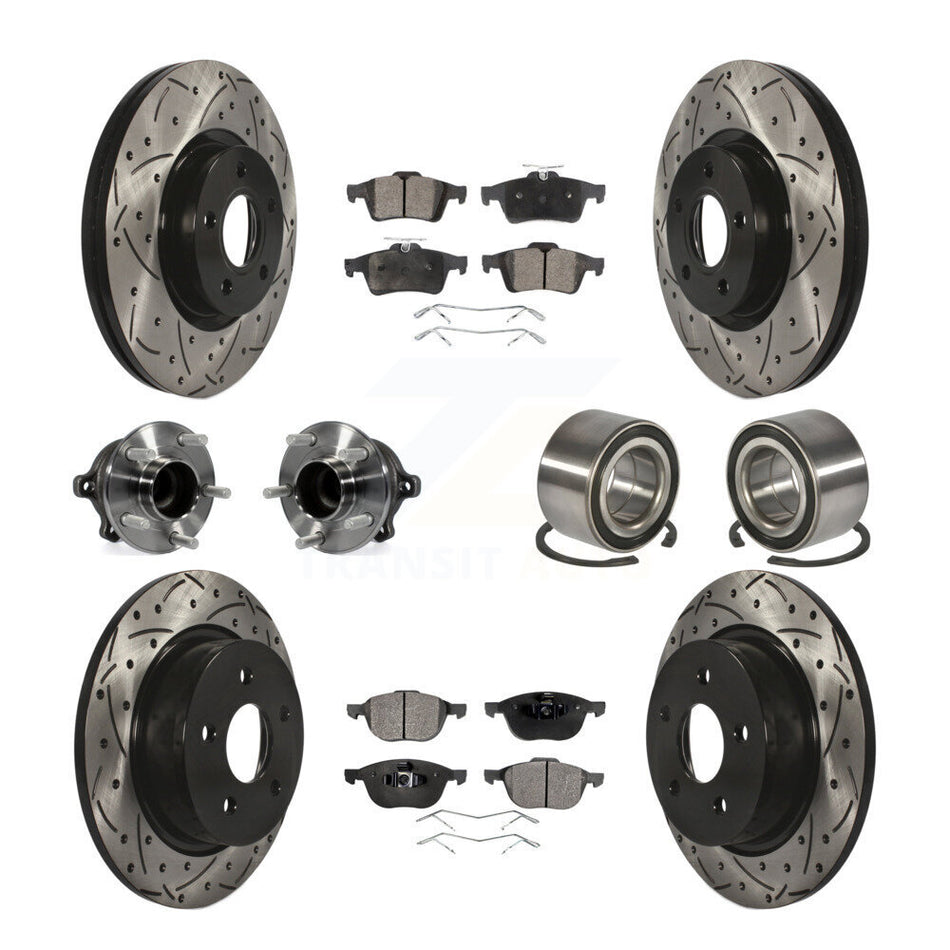 Front Rear Wheel Hub Bearings Assembly Coated Disc Brake Rotors And Semi-Metallic Pads Kit (10Pc) For Ford Escape C-Max Without Parking Assist KBB-107394