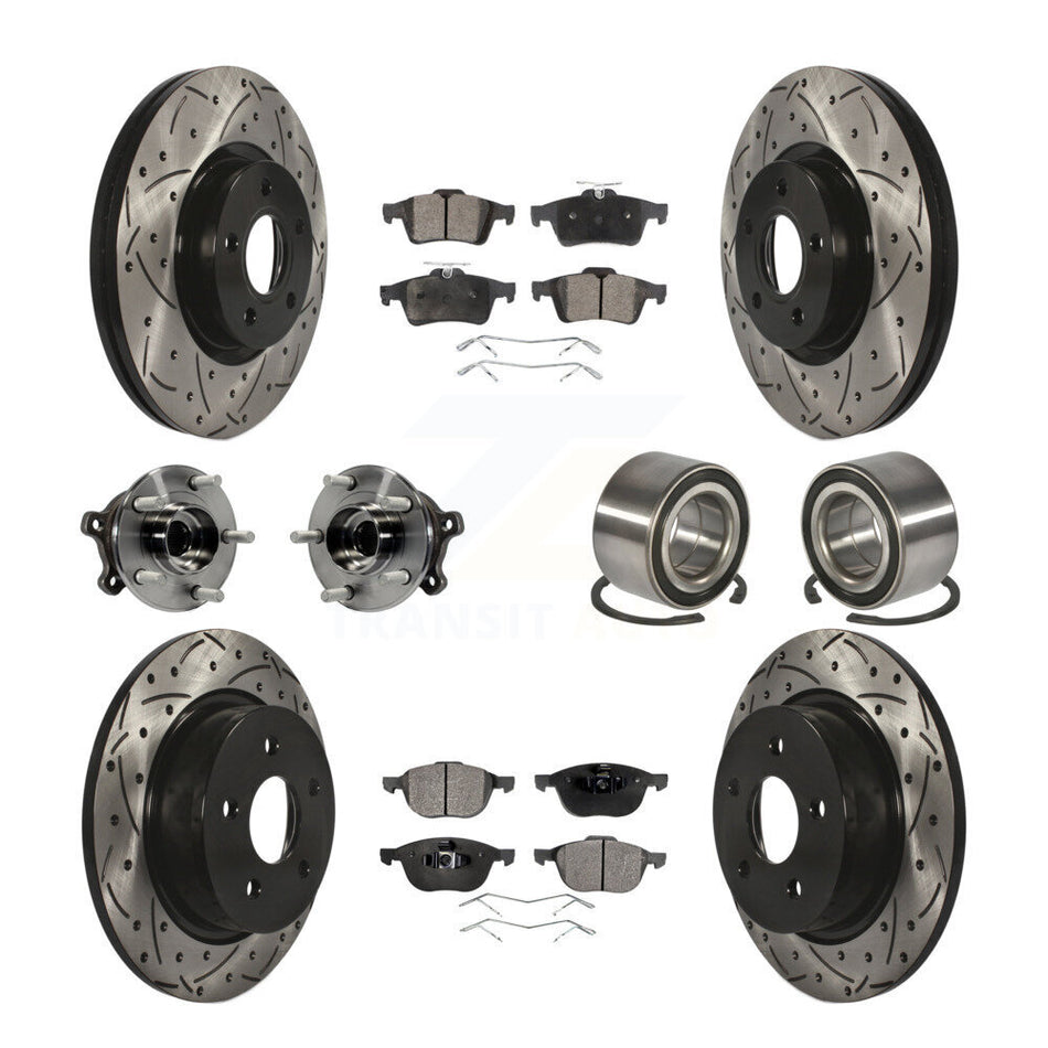 Front Rear Wheel Hub Bearings Assembly Coated Disc Brake Rotors And Semi-Metallic Pads Kit (10Pc) For 2015-2016 Ford Escape AWD with 2.5L KBB-107398