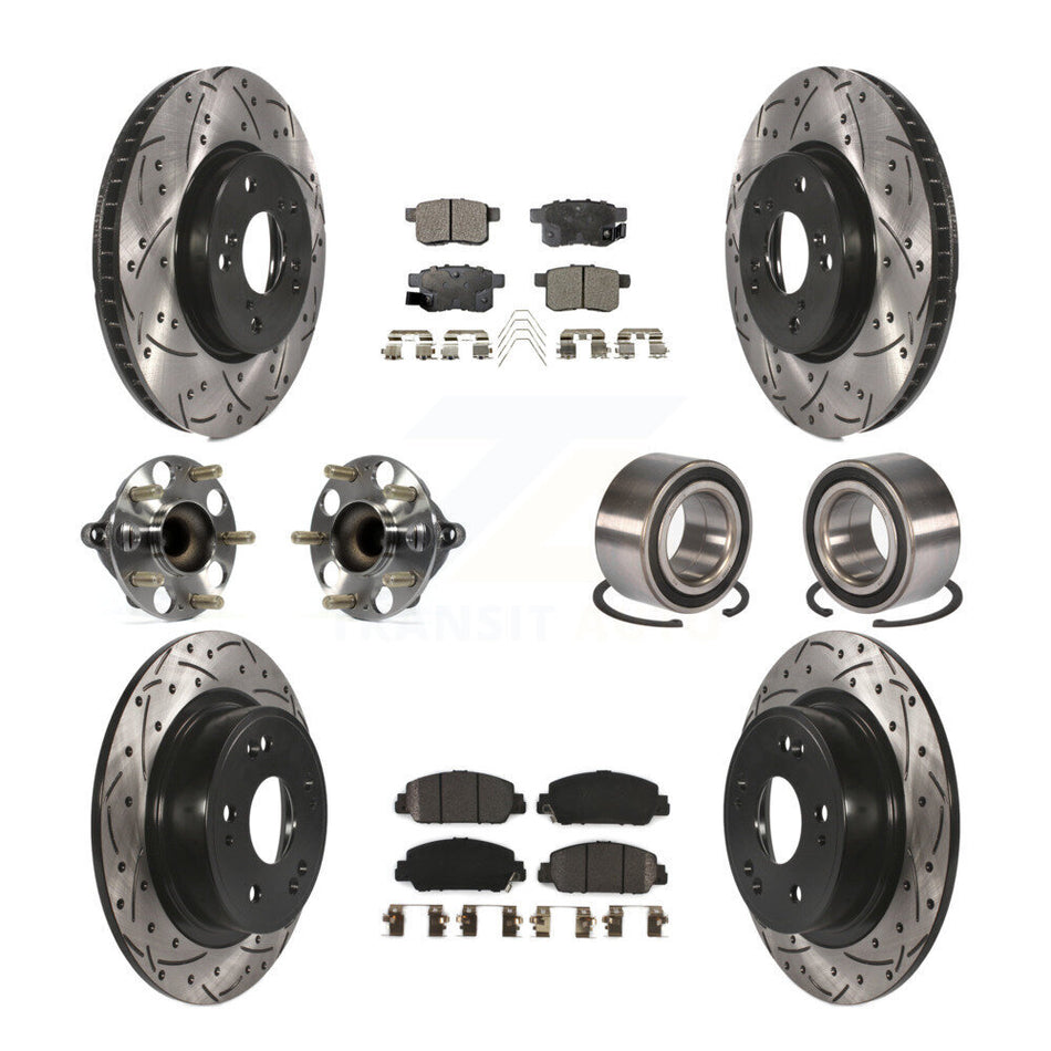 Front Rear Wheel Hub Bearings Assembly Coated Disc Brake Rotors And Semi-Metallic Pads Kit (10Pc) For Honda Accord KBB-107410