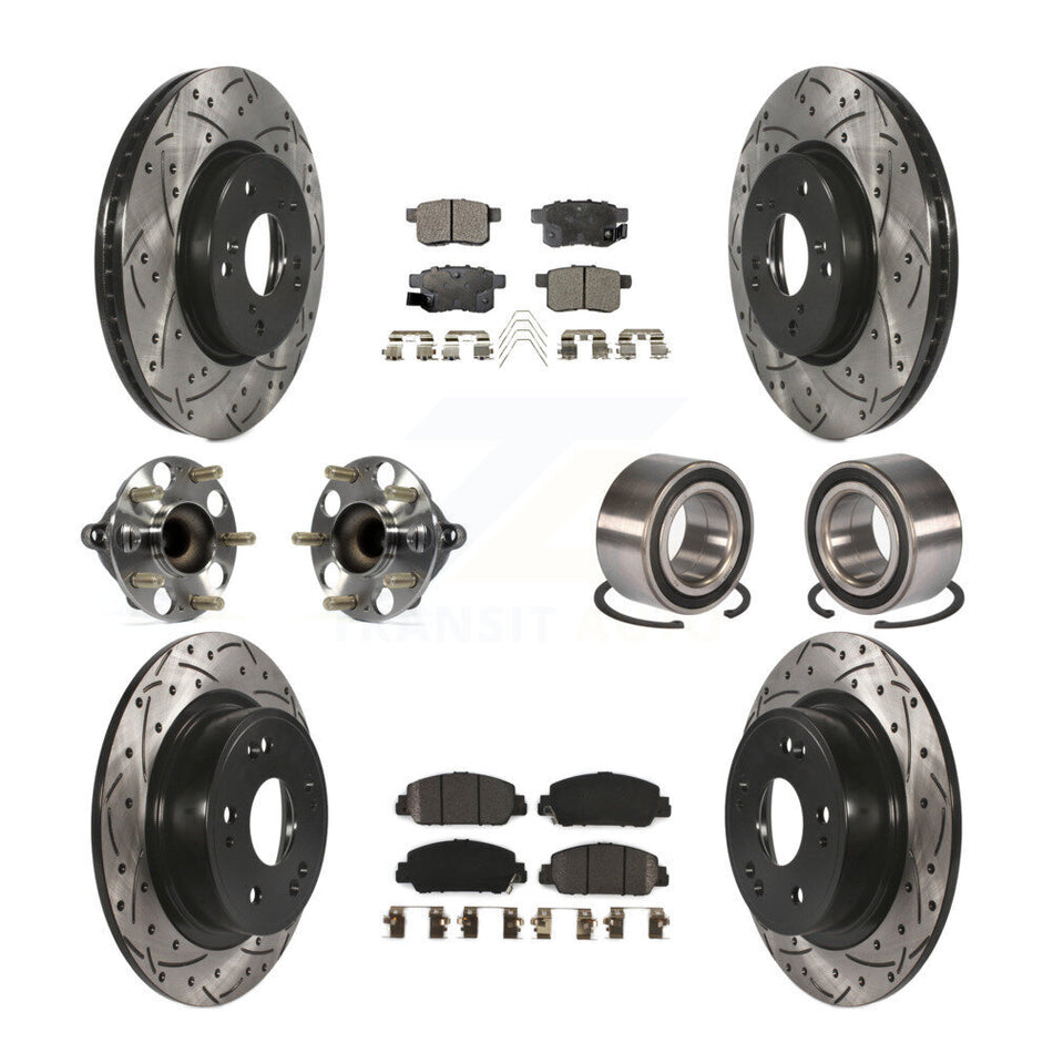 Front Rear Wheel Hub Bearings Assembly Coated Disc Brake Rotors And Semi-Metallic Pads Kit (10Pc) For Honda Accord KBB-107411
