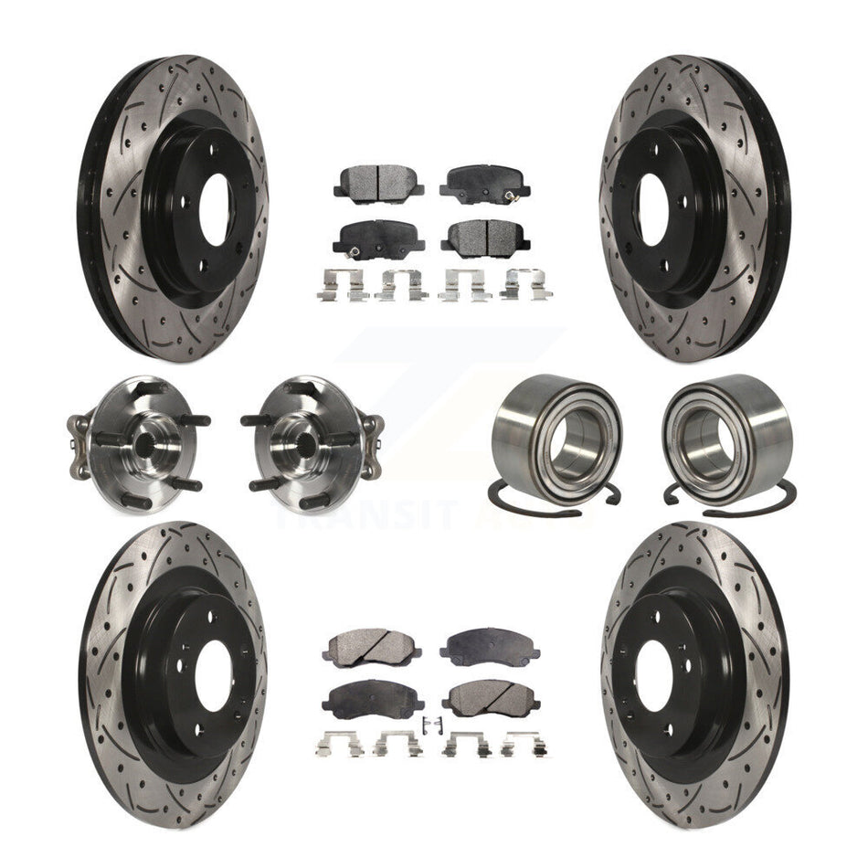 Front Rear Wheel Hub Bearings Assembly Coated Disc Brake Rotors And Semi-Metallic Pads Kit (10Pc) For Mitsubishi Outlander Sport RVR KBB-107417