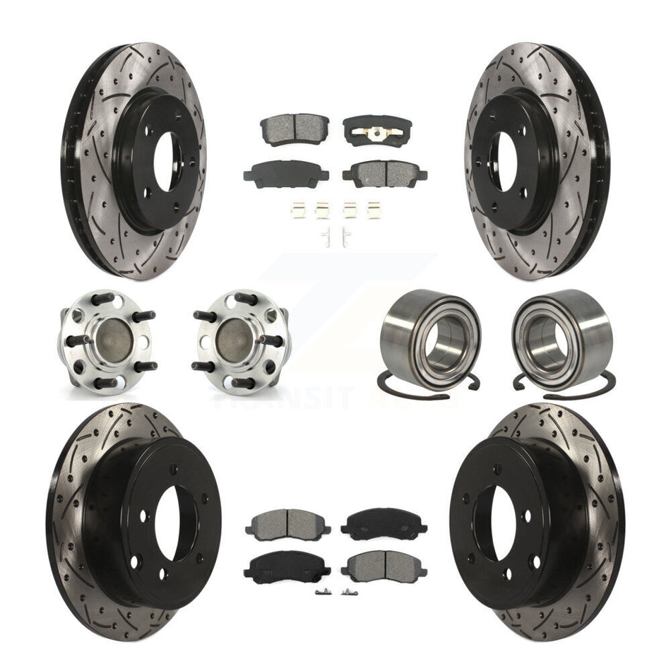 Front Rear Wheel Hub Bearings Assembly Coated Disc Brake Rotors And Semi-Metallic Pads Kit (10Pc) For Dodge Caliber KBB-107431