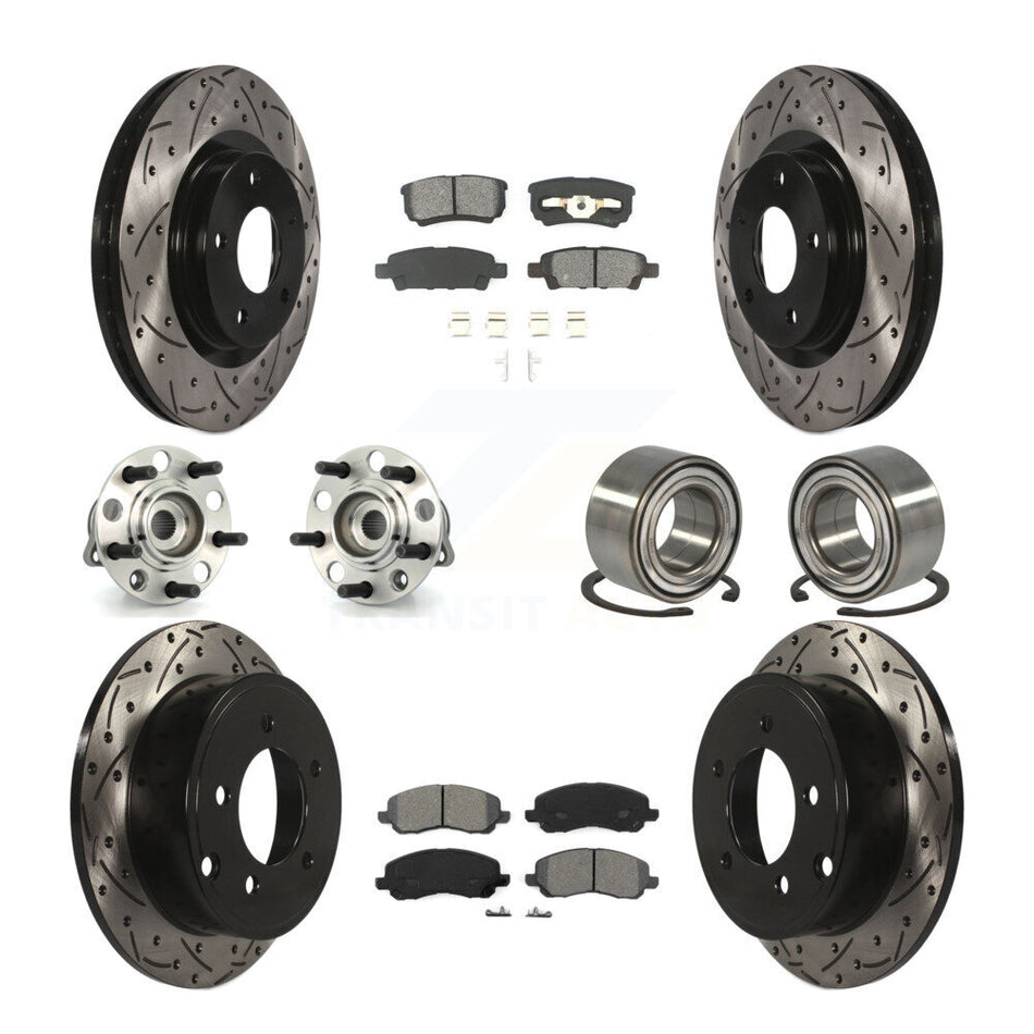 Front Rear Wheel Hub Bearings Assembly Coated Disc Brake Rotors And Semi-Metallic Pads Kit (10Pc) For Jeep Patriot Compass Dodge Caliber KBB-107436