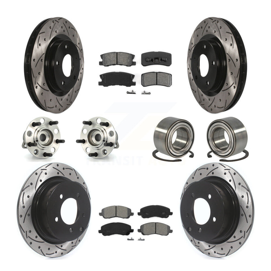 Front Rear Wheel Hub Bearings Assembly Coated Disc Brake Rotors And Semi-Metallic Pads Kit (10Pc) For Jeep Patriot Compass With 302mm Diameter Rotor KBB-107437