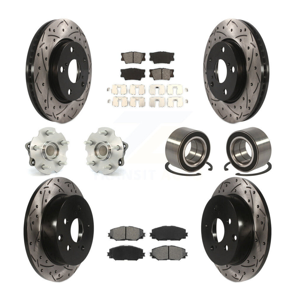 Front Rear Wheel Hub Bearings Assembly Coated Disc Brake Rotors And Semi-Metallic Pads Kit (10Pc) For 2010 Lexus HS250h KBB-107444