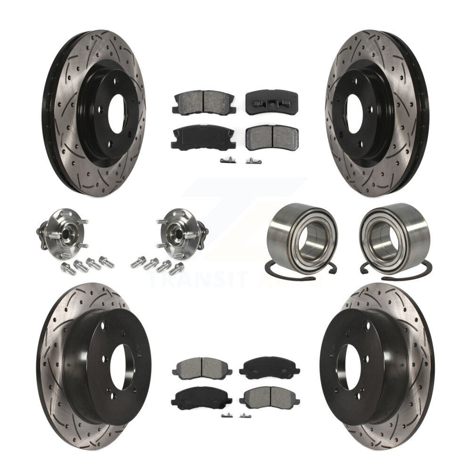 Front Rear Wheel Hub Bearings Assembly Coated Disc Brake Rotors And Semi-Metallic Pads Kit (10Pc) For Mitsubishi Outlander Without 7 Passenger Seating KBB-107450