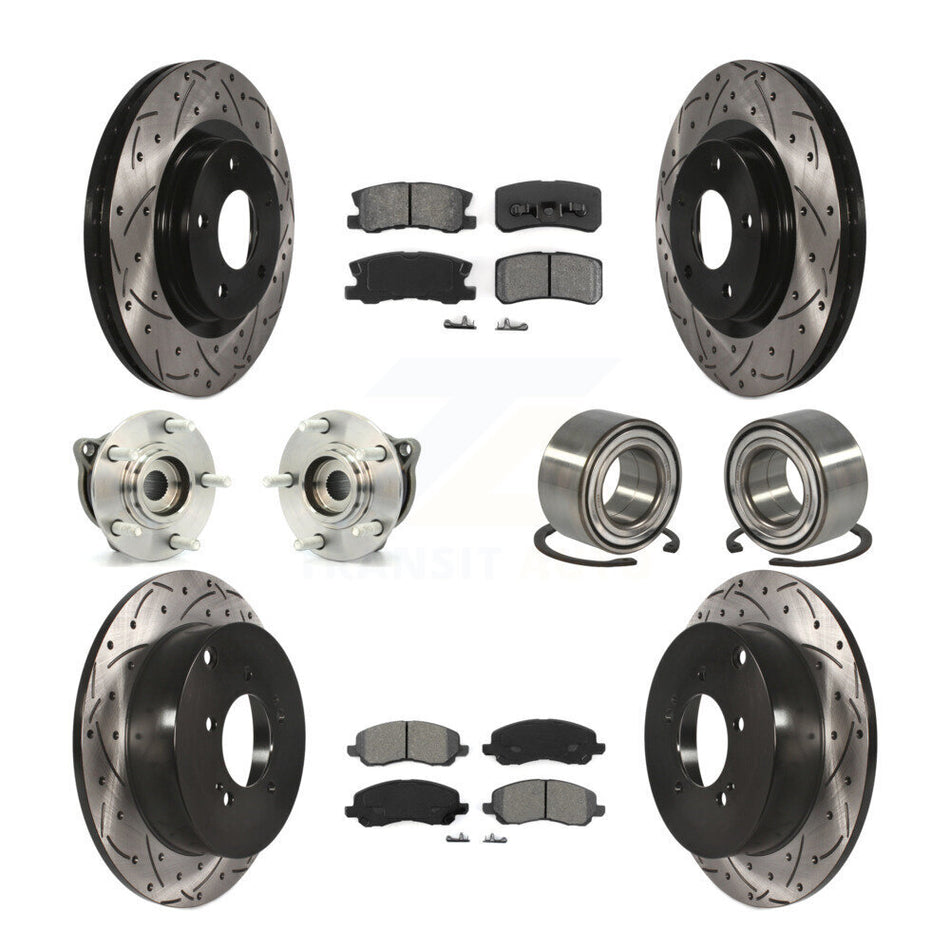Front Rear Wheel Hub Bearings Assembly Coated Disc Brake Rotors And Semi-Metallic Pads Kit (10Pc) For Mitsubishi Outlander With 7 Passenger Seating KBB-107452