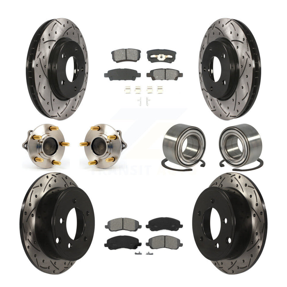 Front Rear Wheel Hub Bearings Assembly Coated Disc Brake Rotors And Semi-Metallic Pads Kit (10Pc) For Mitsubishi Lancer KBB-107454