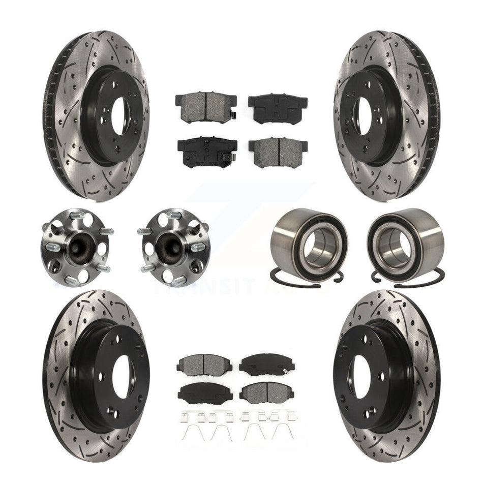 Front Rear Wheel Hub Bearings Assembly Coated Disc Brake Rotors And Semi-Metallic Pads Kit (10Pc) For 2015 Honda Civic EX with Coupe Manual transmission KBB-107471