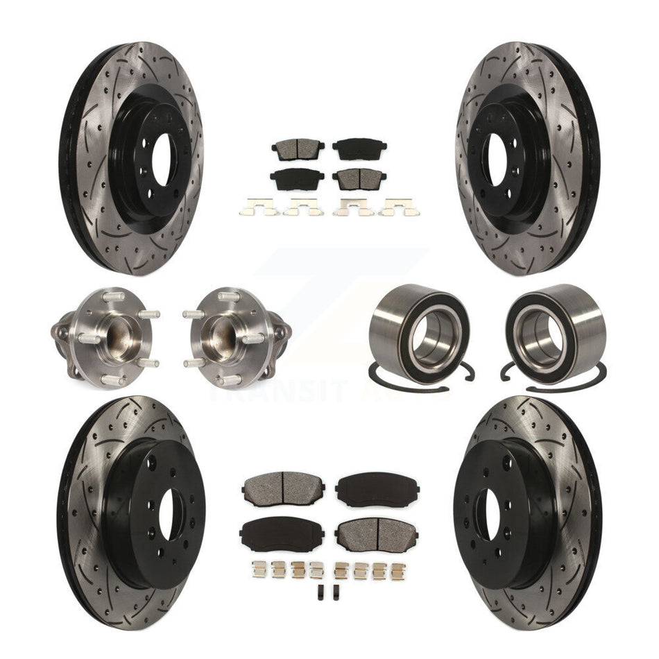 Front Rear Wheel Hub Bearings Assembly Coated Disc Brake Rotors And Semi-Metallic Pads Kit (10Pc) For 2007-2015 Mazda CX-9 FWD KBB-107475