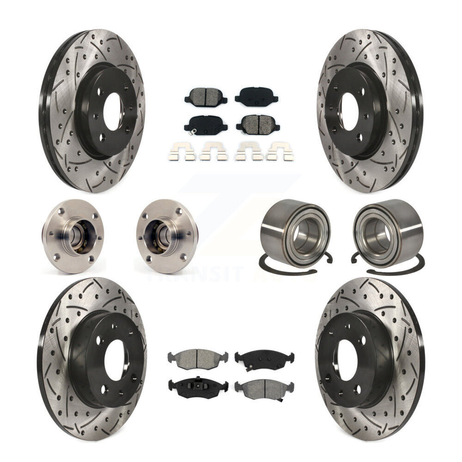 Front Rear Wheel Hub Bearings Assembly Coated Disc Brake Rotors And Semi-Metallic Pads Kit (10Pc) For Fiat 500 KBB-107478
