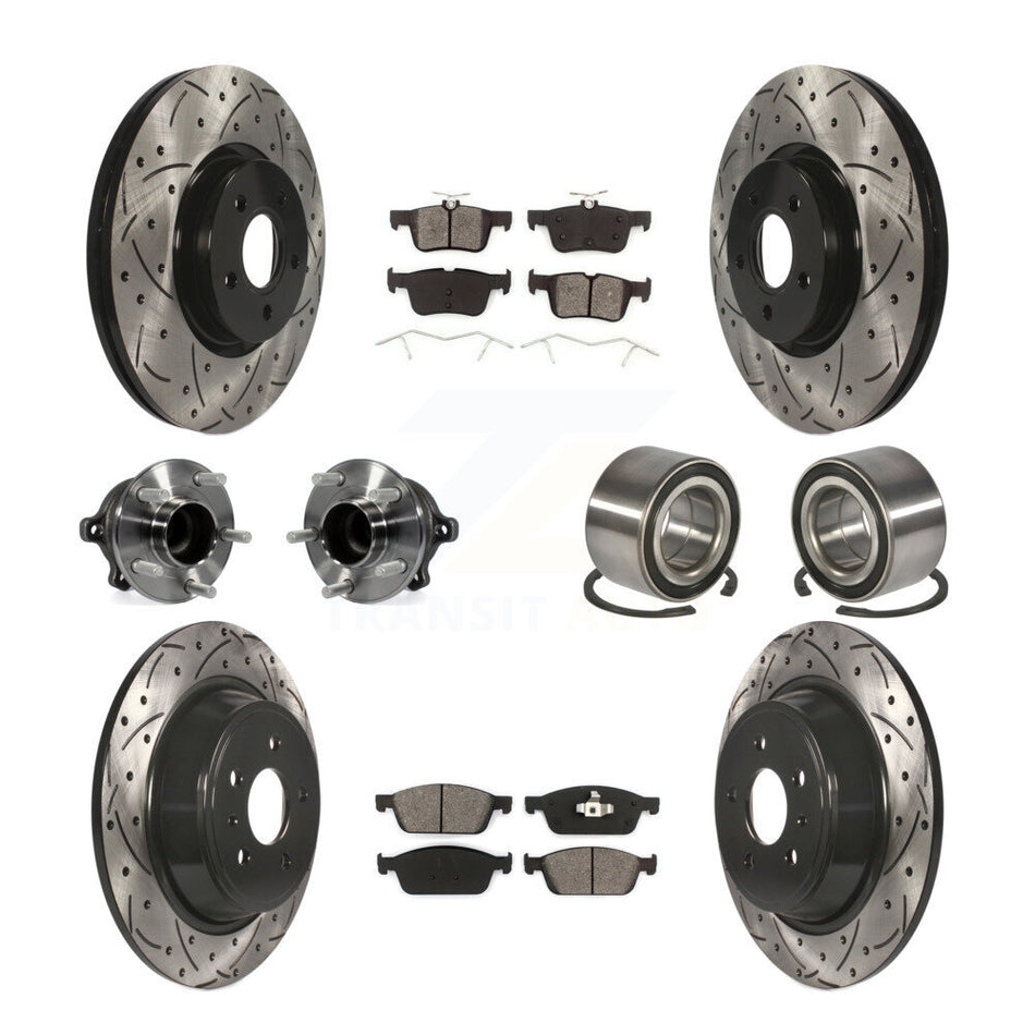 Front Rear Wheel Hub Bearings Assembly Coated Disc Brake Rotors And Semi-Metallic Pads Kit (10Pc) For Ford Escape Lincoln MKC KBB-107486