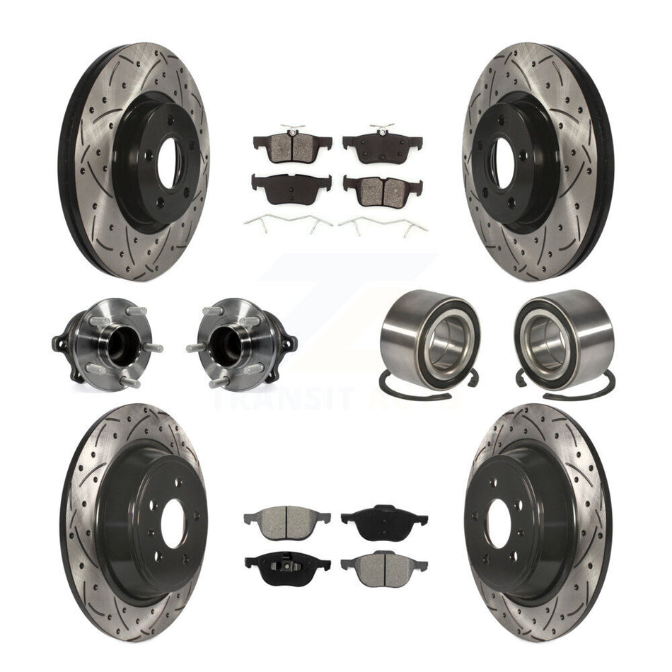Front Rear Wheel Hub Bearings Assembly Coated Disc Brake Rotors And Semi-Metallic Pads Kit (10Pc) For 2017-2019 Ford Escape FWD with 2.5L 1.5L Without Parking Assist KBB-107488