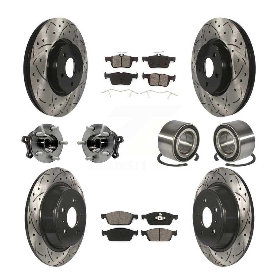 Front Rear Wheel Hub Bearings Assembly Coated Disc Brake Rotors And Semi-Metallic Pads Kit (10Pc) For Ford Escape Lincoln MKC KBB-107490