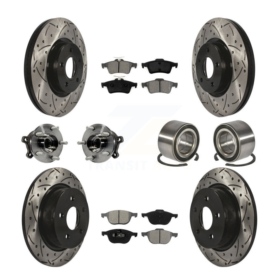 Front Rear Wheel Hub Bearings Assembly Coated Disc Brake Rotors And Semi-Metallic Pads Kit (10Pc) For 2015-2016 Ford Escape AWD with 2.5L KBB-107491