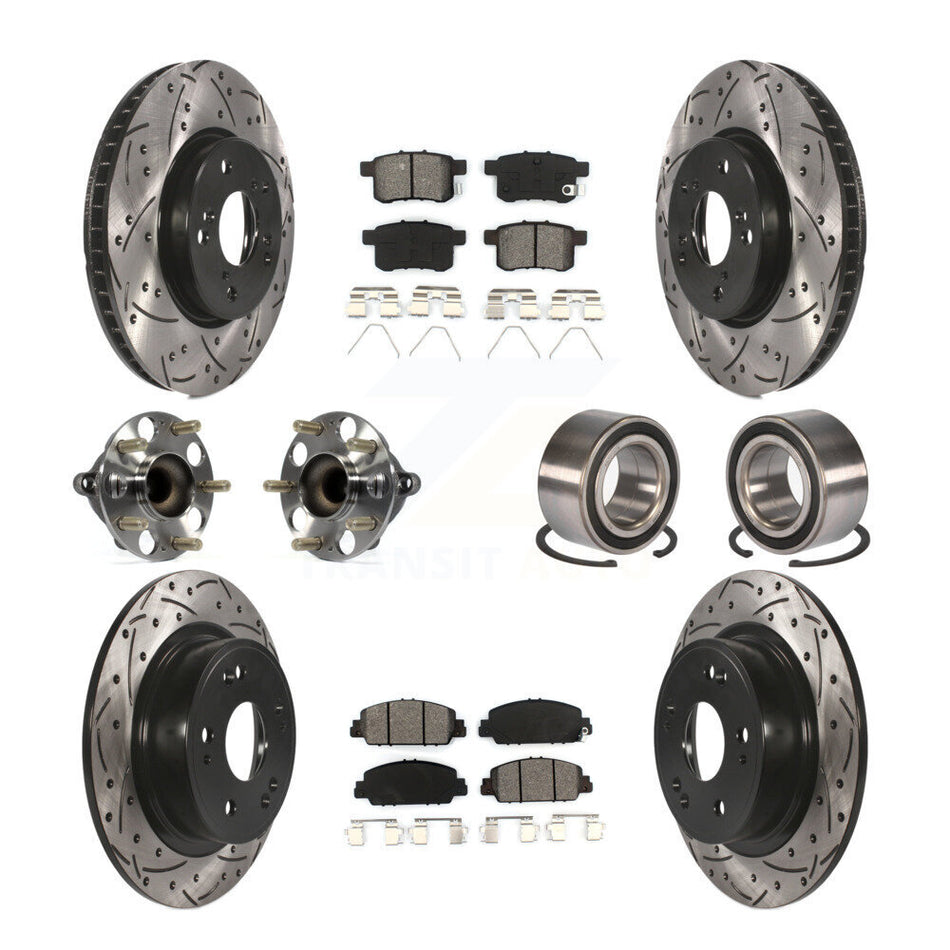 Front Rear Wheel Hub Bearings Assembly Coated Disc Brake Rotors And Semi-Metallic Pads Kit (10Pc) For Honda Accord KBB-107503