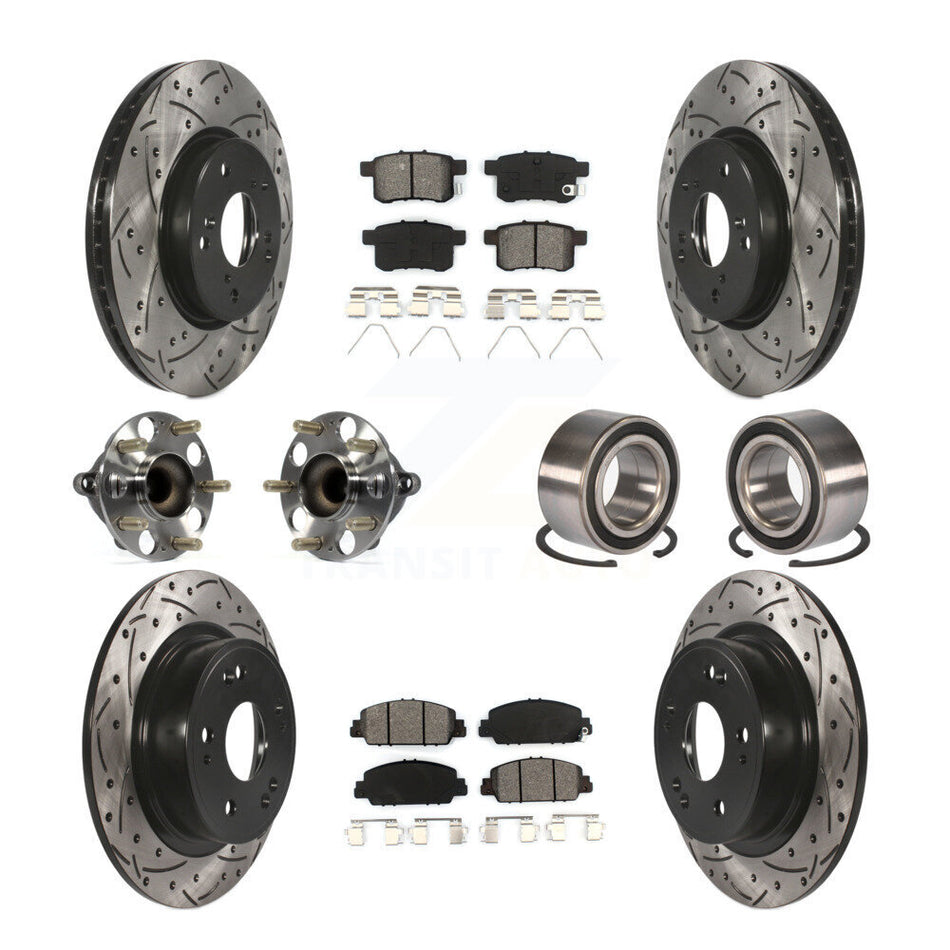 Front Rear Wheel Hub Bearings Assembly Coated Disc Brake Rotors And Semi-Metallic Pads Kit (10Pc) For Honda Accord KBB-107504