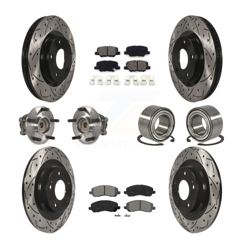 Front Rear Wheel Hub Bearings Assembly Coated Disc Brake Rotors And Semi-Metallic Pads Kit (10Pc) For Mitsubishi Outlander Sport RVR KBB-107508
