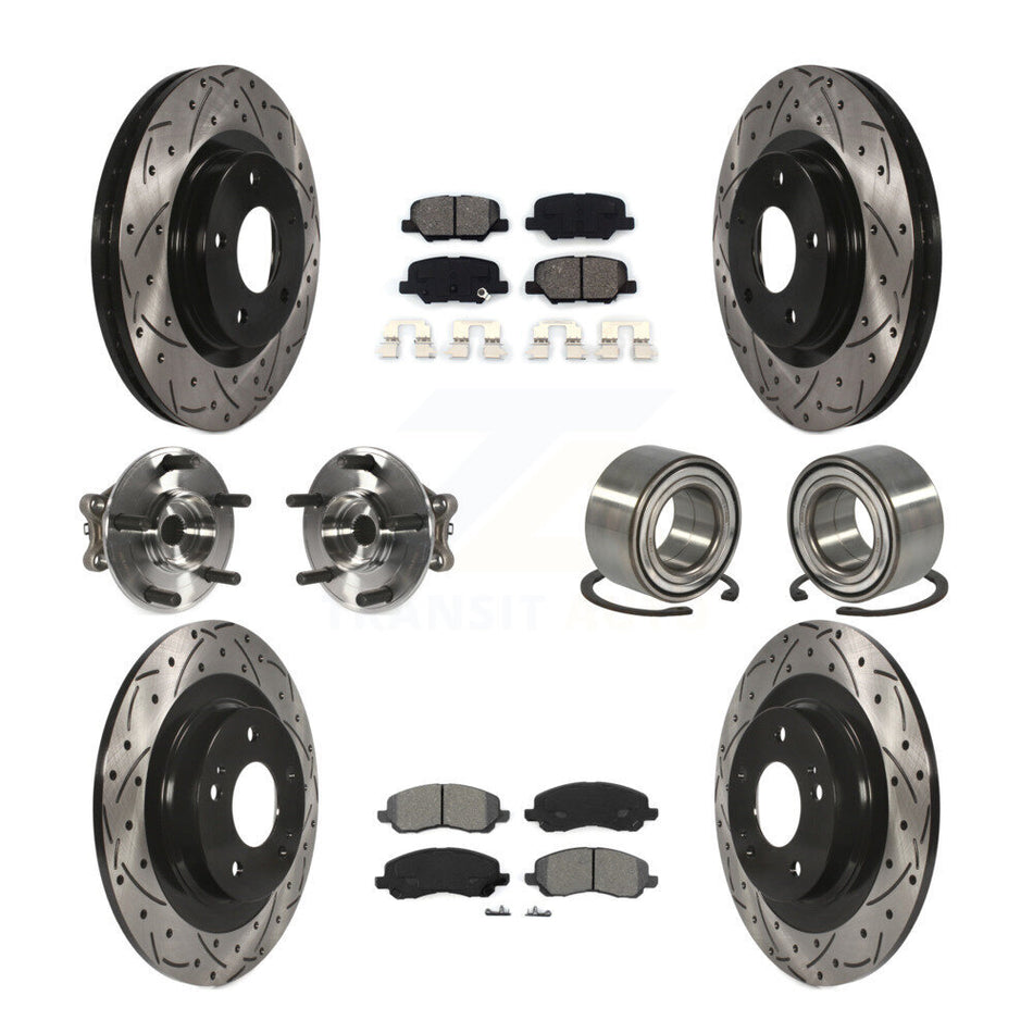 Front Rear Wheel Hub Bearings Assembly Coated Disc Brake Rotors And Semi-Metallic Pads Kit (10Pc) For Mitsubishi Outlander Sport RVR KBB-107509