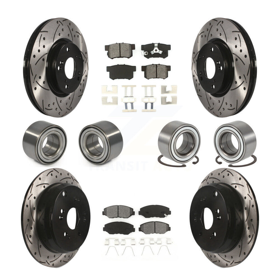 Front Rear Wheel Bearings Coated Disc Brake Rotors And Semi-Metallic Pads Kit (10Pc) For 2005-2006 Honda CR-V KBB-107514
