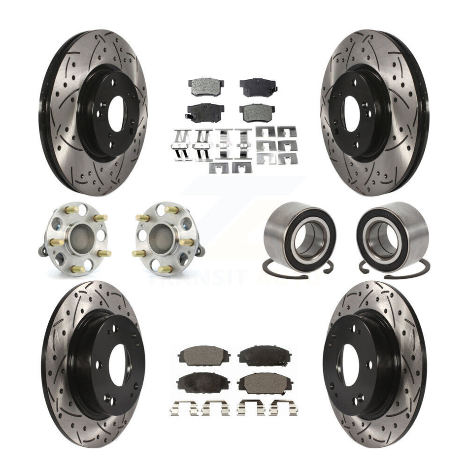 Front Rear Wheel Hub Bearings Assembly Coated Disc Brake Rotors And Ceramic Pads Kit (10Pc) For Honda Civic Acura CSX KBB-107517
