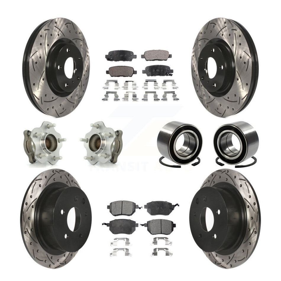 Front Rear Wheel Hub Bearings Assembly Coated Disc Brake Rotors And Ceramic Pads Kit (10Pc) For Nissan Altima Maxima KBB-107518
