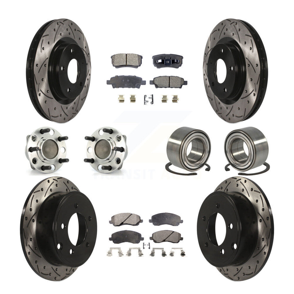 Front Rear Wheel Hub Bearings Assembly Coated Disc Brake Rotors And Ceramic Pads Kit (10Pc) For 2007 Dodge Caliber FWD with Drum rear brakes Non-ABS With 294mm Diameter Rotor KBB-107522