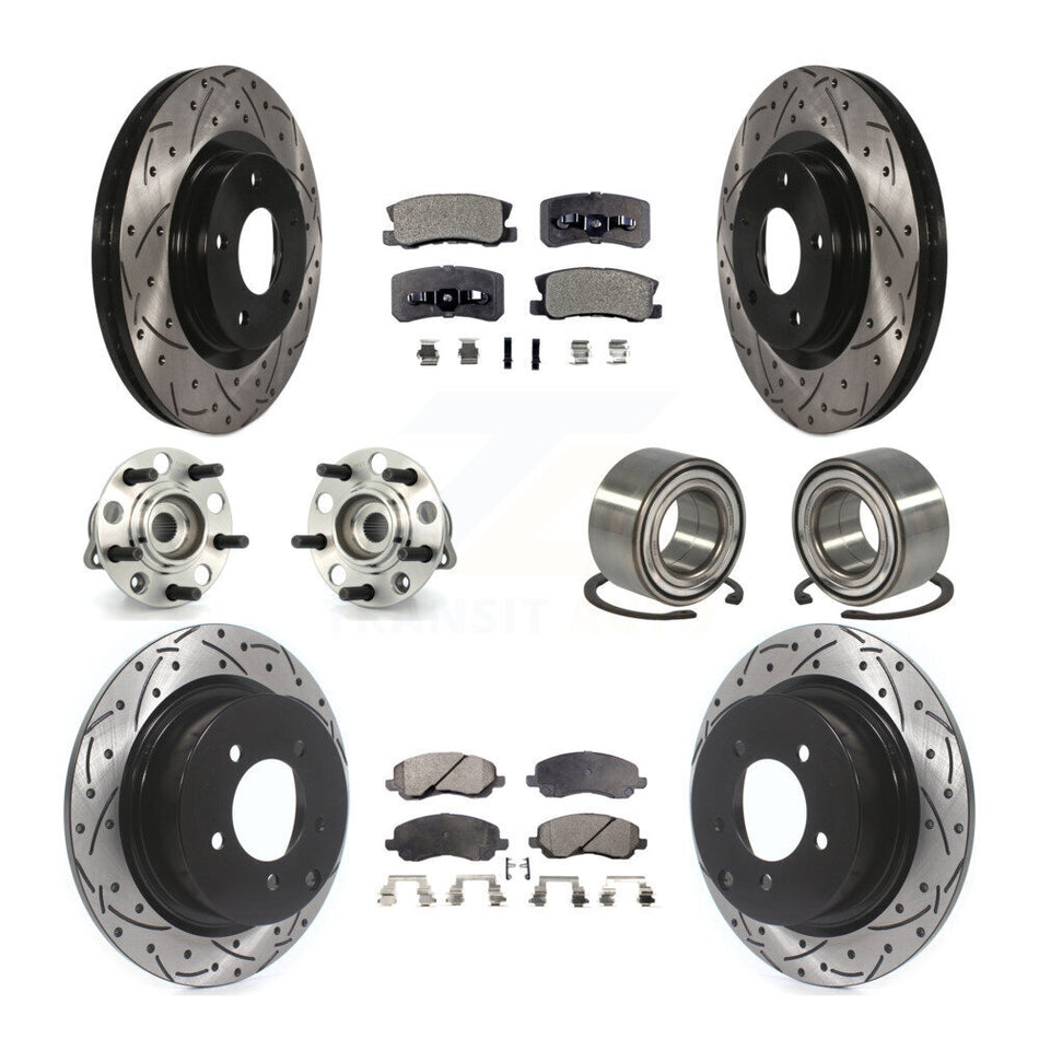 Front Rear Wheel Hub Bearings Assembly Coated Disc Brake Rotors And Ceramic Pads Kit (10Pc) For Jeep Patriot Compass With 302mm Diameter Rotor KBB-107527