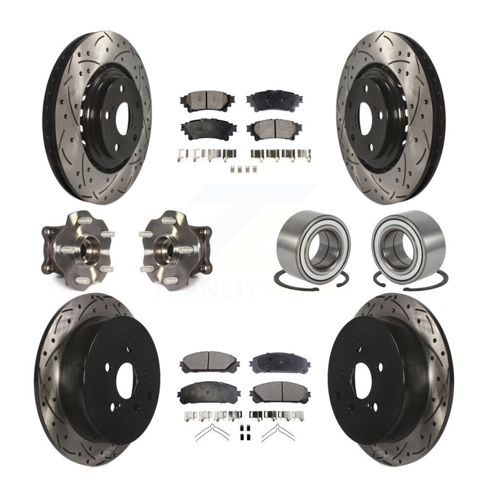 Front Rear Wheel Hub Bearings Assembly Coated Disc Brake Rotors And Ceramic Pads Kit (10Pc) For Lexus RX350 Toyota Highlander RX450h KBB-107533