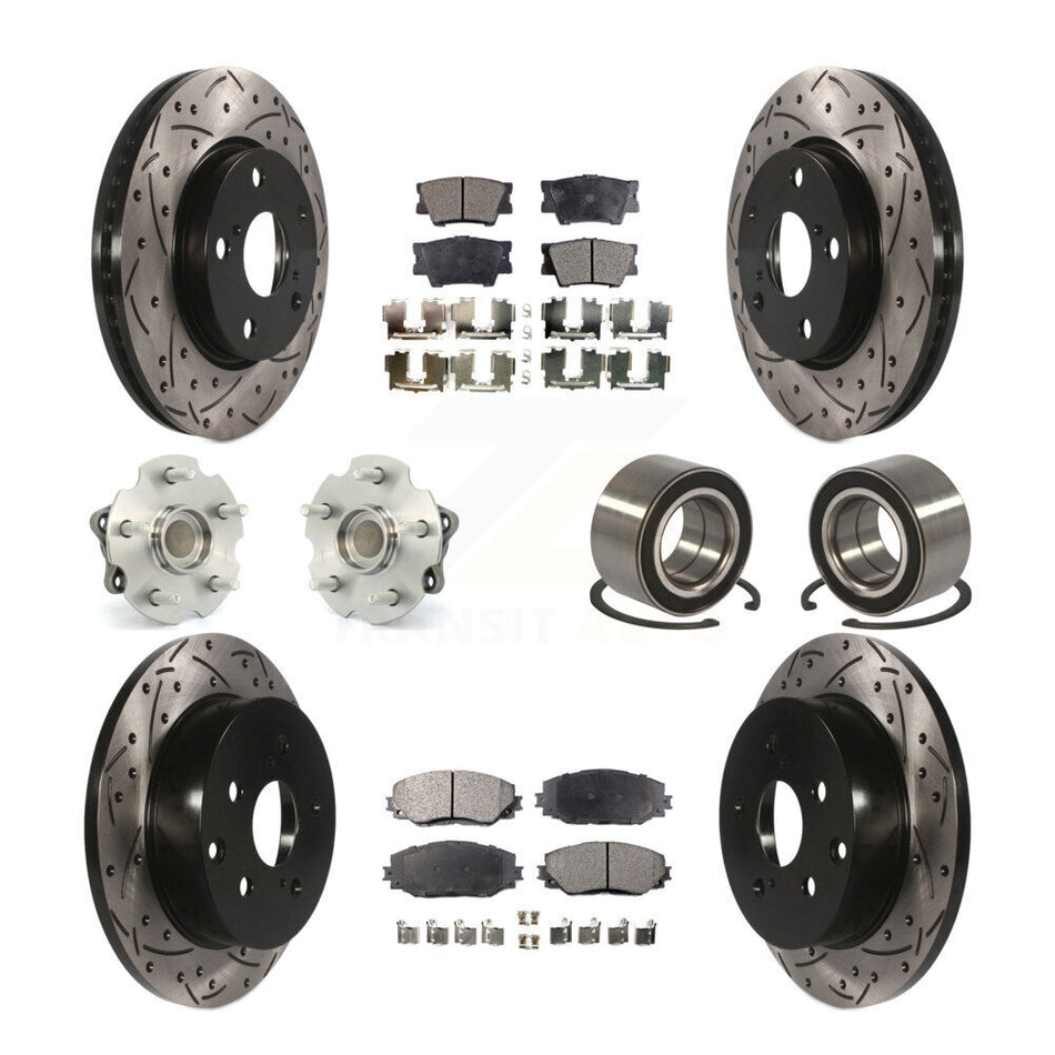 Front Rear Wheel Hub Bearings Assembly Coated Disc Brake Rotors And Ceramic Pads Kit (10Pc) For 2010 Lexus HS250h KBB-107534