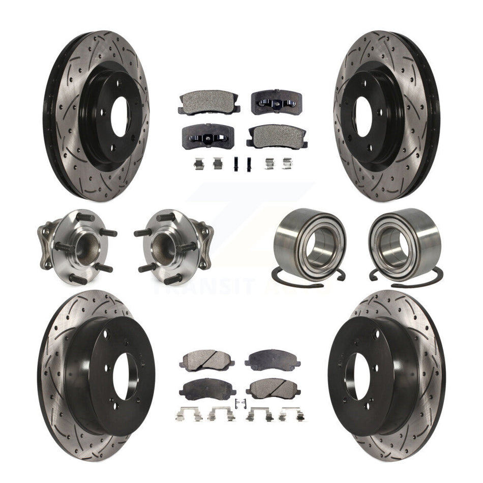 Front Rear Wheel Hub Bearings Assembly Coated Disc Brake Rotors And Ceramic Pads Kit (10Pc) For Mitsubishi Outlander KBB-107537