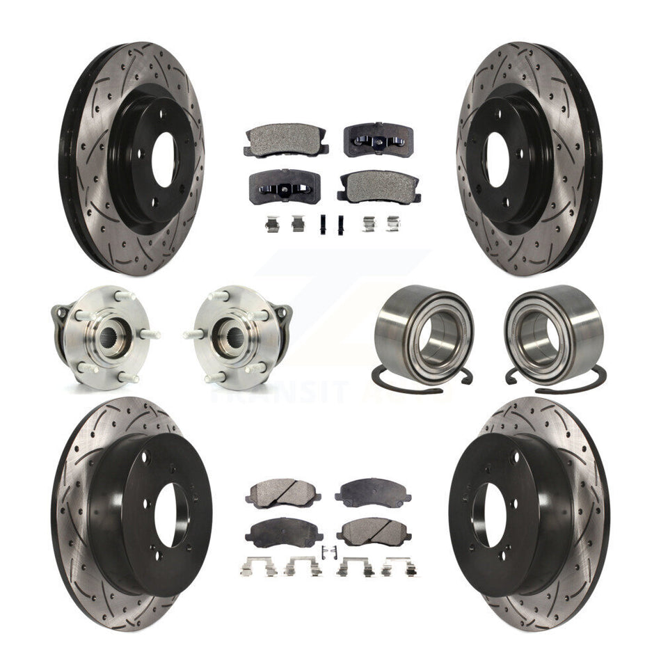 Front Rear Wheel Hub Bearings Assembly Coated Disc Brake Rotors And Ceramic Pads Kit (10Pc) For Mitsubishi Outlander With 7 Passenger Seating KBB-107542