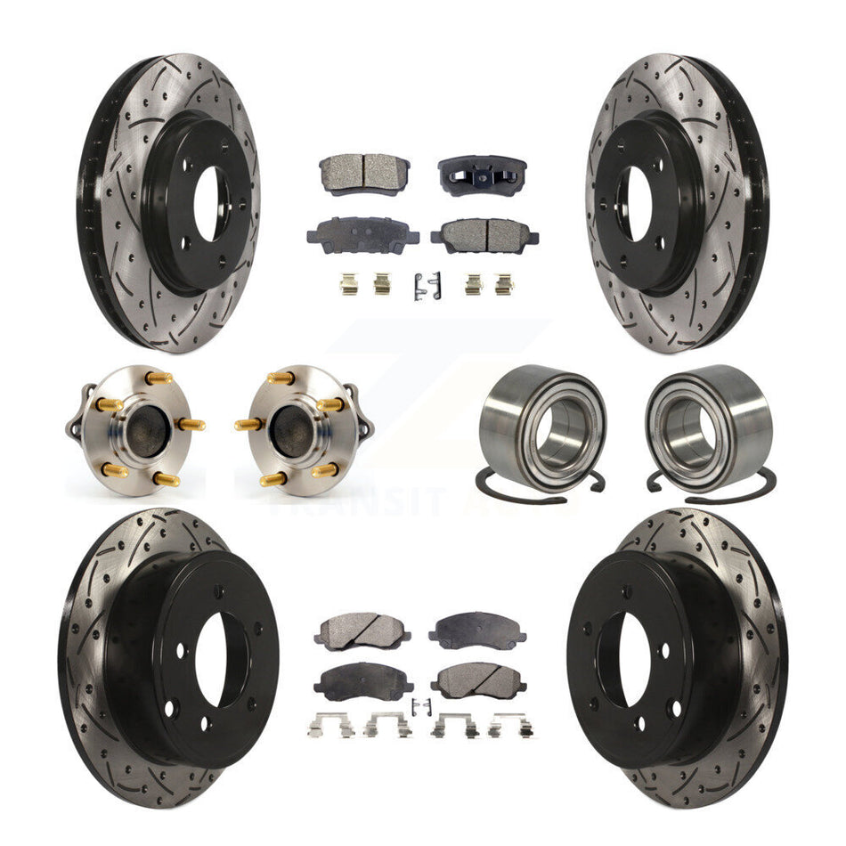 Front Rear Wheel Hub Bearings Assembly Coated Disc Brake Rotors And Ceramic Pads Kit (10Pc) For Mitsubishi Lancer KBB-107544
