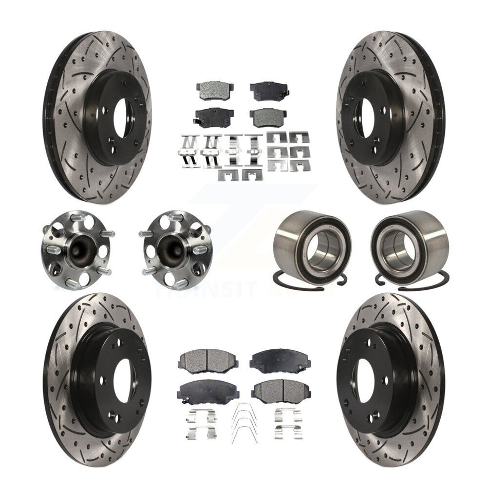 Front Rear Wheel Hub Bearings Assembly Coated Disc Brake Rotors And Ceramic Pads Kit (10Pc) For Honda Civic KBB-107559