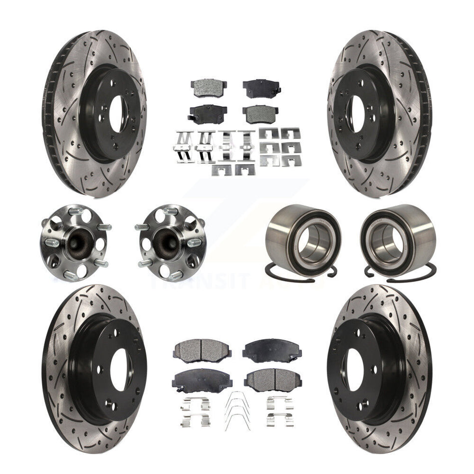 Front Rear Wheel Hub Bearings Assembly Coated Disc Brake Rotors And Ceramic Pads Kit (10Pc) For 2015 Honda Civic EX with Coupe Manual transmission KBB-107561