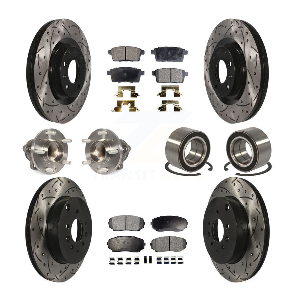 Front Rear Wheel Hub Bearings Assembly Coated Disc Brake Rotors And Ceramic Pads Kit (10Pc) For 2007-2015 Mazda CX-9 FWD KBB-107565