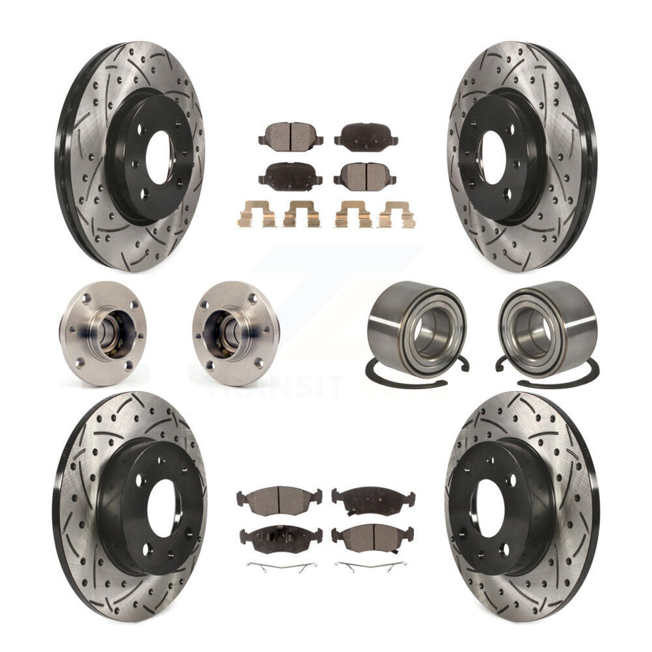 Front Rear Wheel Hub Bearings Assembly Coated Disc Brake Rotors And Ceramic Pads Kit (10Pc) For Fiat 500 KBB-107569