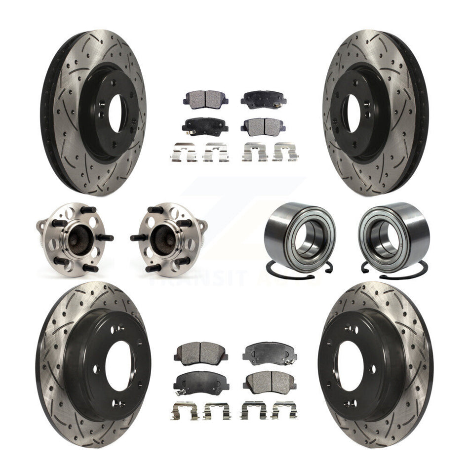 Front Rear Wheel Hub Bearings Assembly Coated Disc Brake Rotors And Ceramic Pads Kit (10Pc) For 2015 Hyundai Veloster Tech RE FLEX SE KBB-107572
