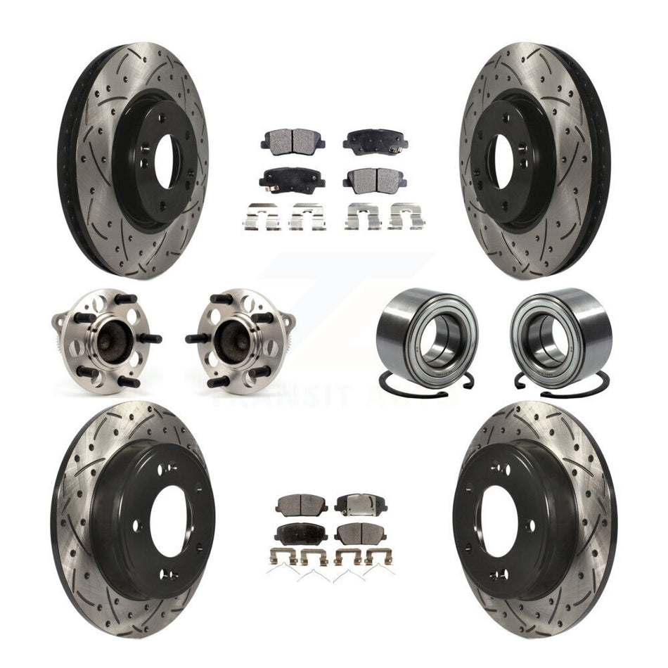 Front Rear Wheel Hub Bearings Assembly Coated Disc Brake Rotors And Ceramic Pads Kit (10Pc) For Kia Forte Forte5 SX KBB-107574