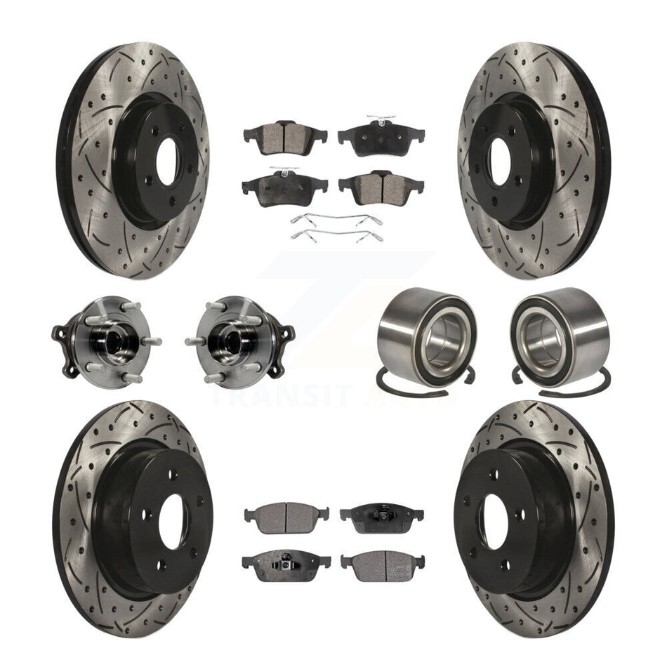 Front Rear Wheel Hub Bearings Assembly Coated Disc Brake Rotors And Ceramic Pads Kit (10Pc) For 2013-2016 Ford Escape AWD with 2.0L 1.6L KBB-107585