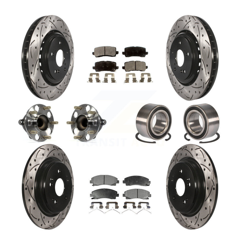 Front Rear Wheel Hub Bearings Assembly Coated Disc Brake Rotors And Ceramic Pads Kit (10Pc) For 2015-2019 Acura TLX FWD KBB-107601