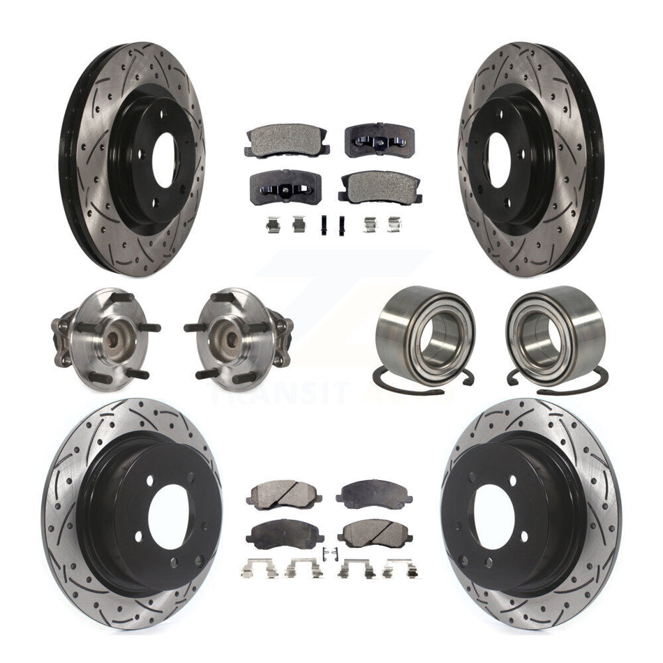 Front Rear Wheel Hub Bearings Assembly Coated Disc Brake Rotors And Ceramic Pads Kit (10Pc) For Mitsubishi Outlander RVR KBB-107603