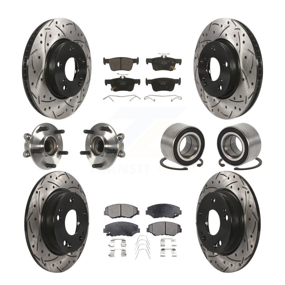 Front Rear Wheel Hub Bearings Assembly Coated Disc Brake Rotors And Ceramic Pads Kit (10Pc) For Honda Civic KBB-107607