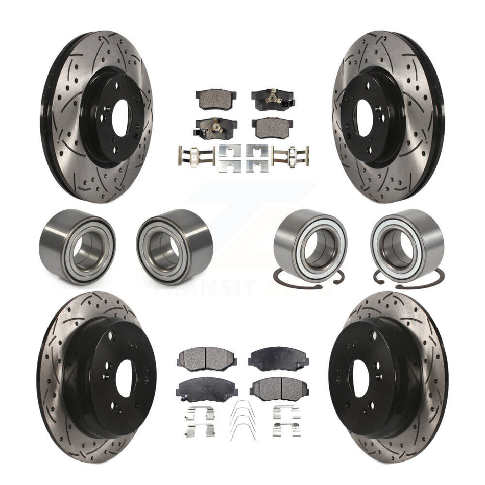 Front Rear Wheel Bearings Coated Disc Brake Rotors And Ceramic Pads Kit (10Pc) For 2005-2006 Honda CR-V KBB-107613