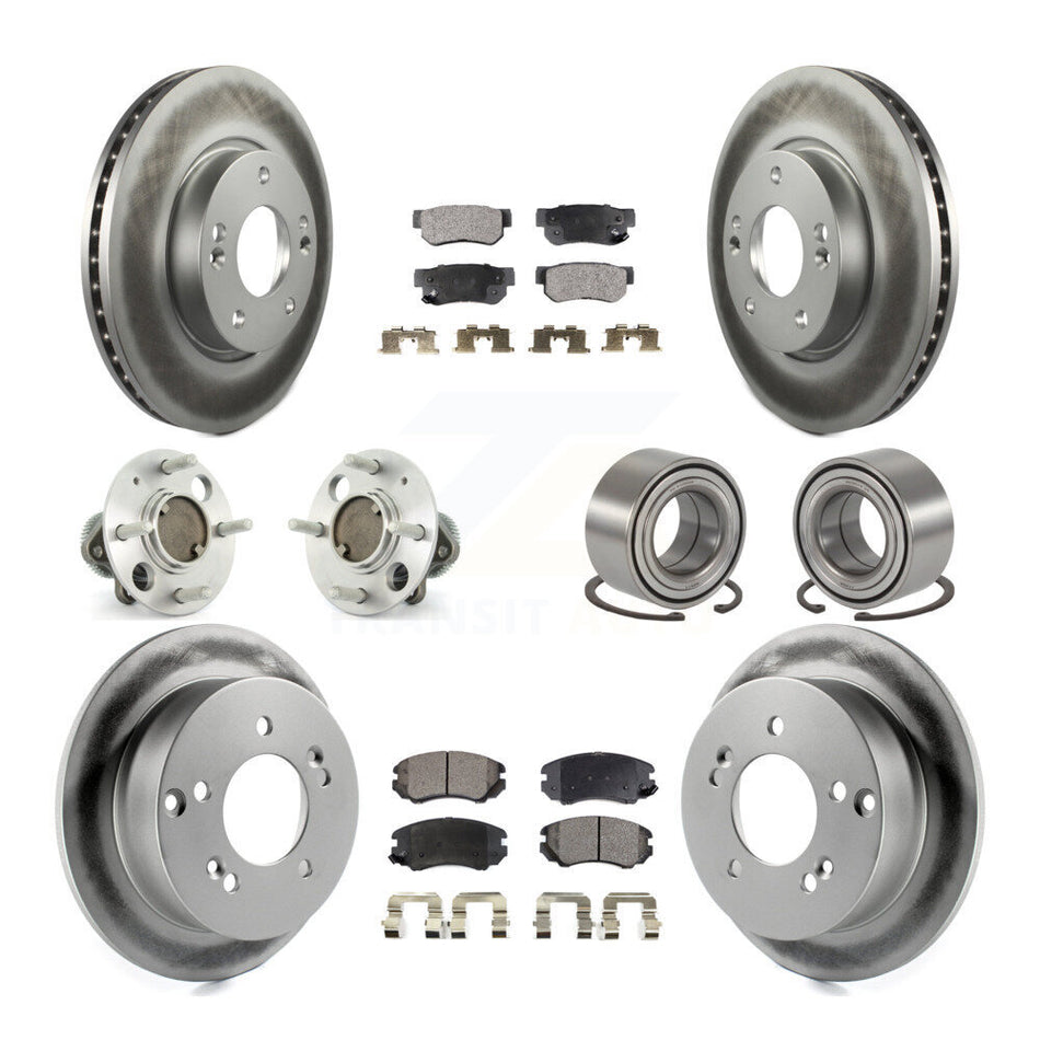 Front Rear Wheel Hub Bearings Assembly Coated Disc Brake Rotors And Semi-Metallic Pads Kit (10Pc) For 2005 Hyundai Sonata Non-ABS From 03 01 05 KBB-107651