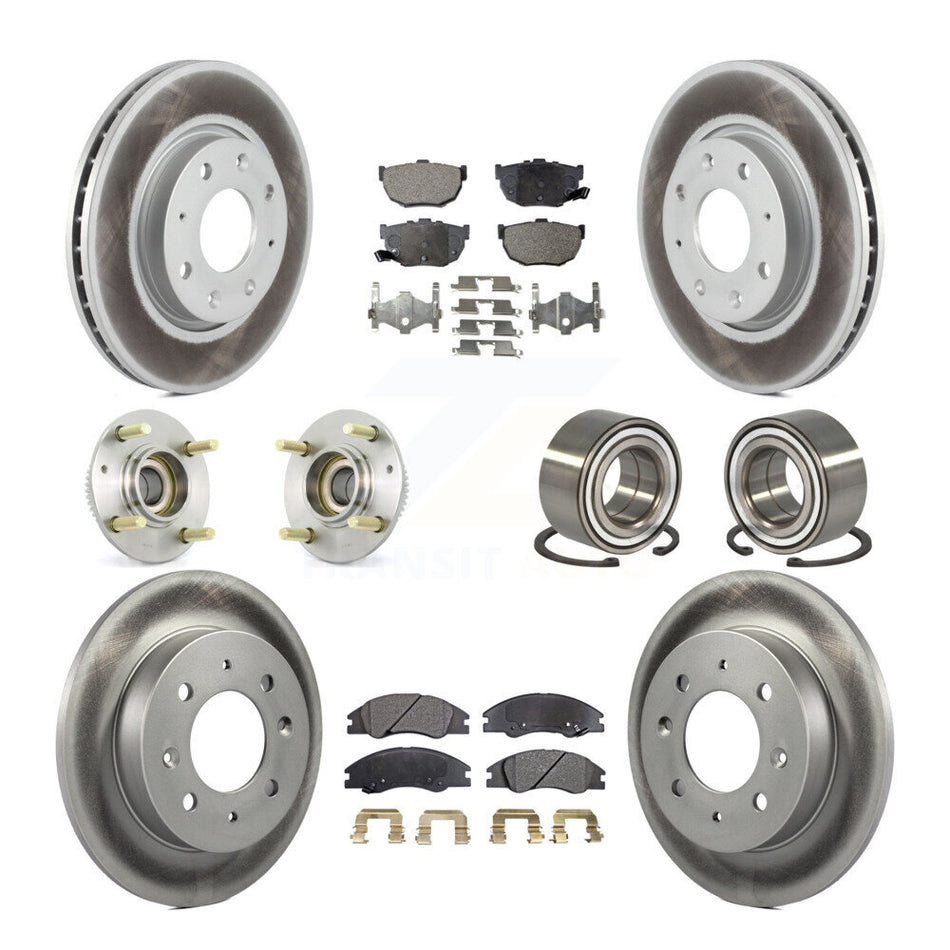 Front Rear Wheel Hub Bearings Assembly Coated Disc Brake Rotors And Semi-Metallic Pads Kit (10Pc) For 2005-2009 Kia Spectra Spectra5 4-Wheel ABS KBB-107662