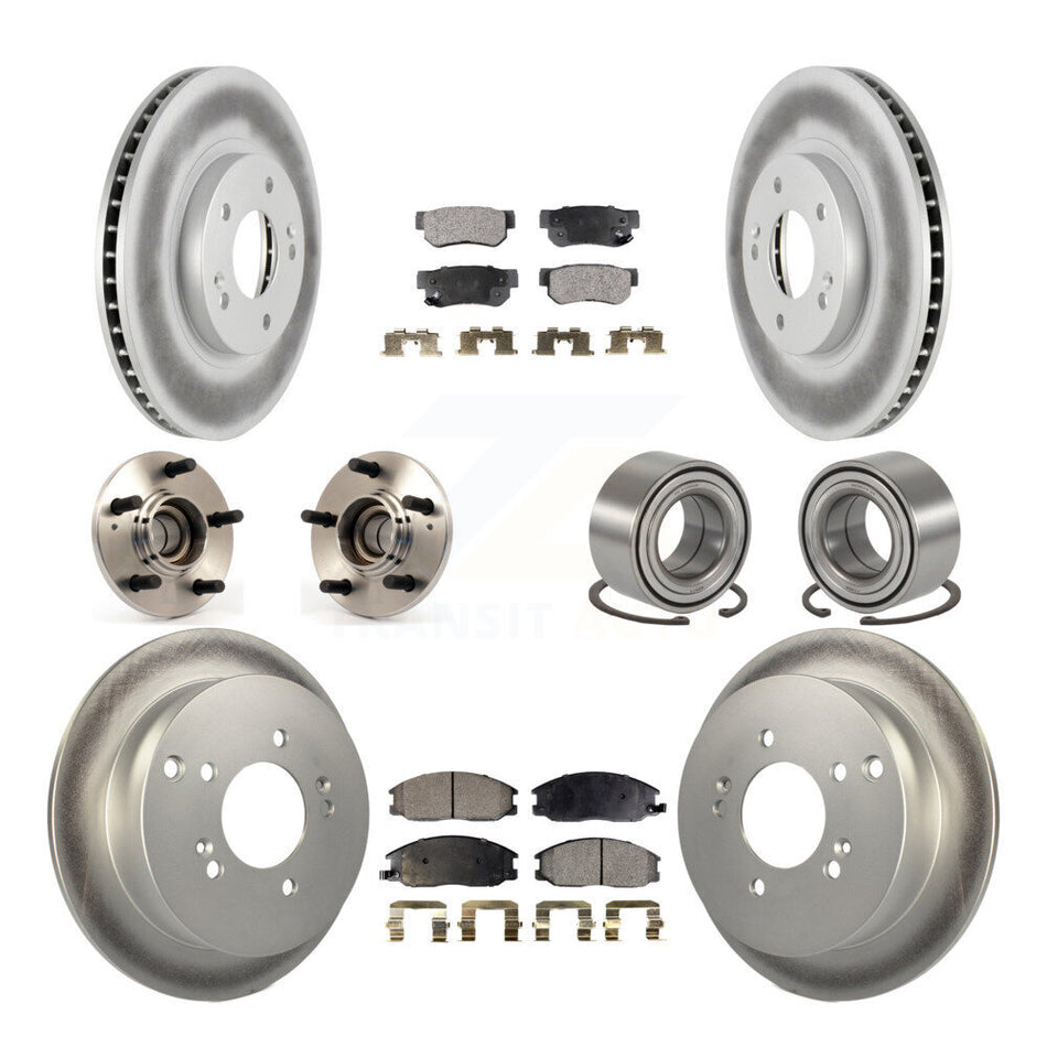 Front Rear Wheel Hub Bearings Assembly Coated Disc Brake Rotors And Semi-Metallic Pads Kit (10Pc) For 2001-2006 Hyundai Santa Fe FWD with Non-ABS With 294mm Diameter Rotor KBB-107664