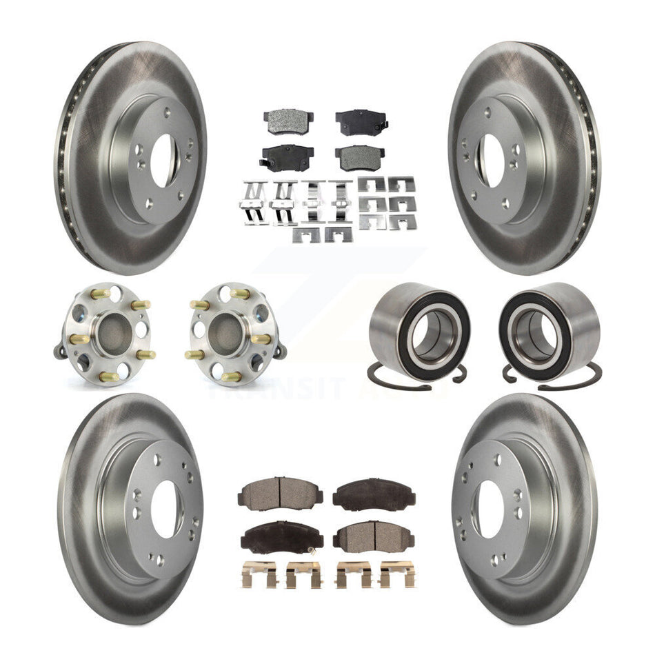 Front Rear Wheel Hub Bearings Assembly Coated Disc Brake Rotors And Semi-Metallic Pads Kit (10Pc) For Acura CSX KBB-107668